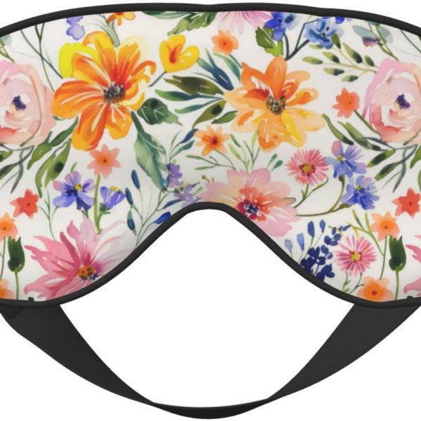Watercolor Floral Sleep Eye Mask: Features Adjustable Strap | Effectively Blocks Light | Unisex | Ideal for Air Travel & Napping