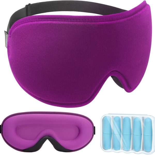 Sleep Eye Mask for Women: 3D Contoured Design | Total Light Blockage | Includes Earplugs | Perfect for Air Travel, Meditation, & Yoga Practice (Purple)