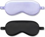 2-Pack Silk Sleep Eye Masks | Elastic, Total Light-Blocking Design | Ensures a Full Night's Rest | Ideal for Travel & Napping (Black + Purple)