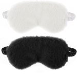 2-Pack Plush Sleep Eye Masks | Cute & Soft | Features Adjustable Strap | Cozy Faux Fur Material | Great for Air Travel, Gaming, & Winter Warmth | Unisex Gift Set (White + Black)