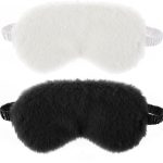 2-Pack Plush Sleep Eye Masks | Cute & Soft | Features Adjustable Strap | Cozy Faux Fur Material | Great for Air Travel, Gaming, & Winter Warmth | Unisex Gift Set (White + Black)