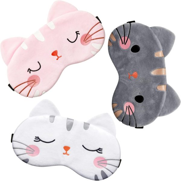 Kids' Sleep Eye Mask 3-Piece Set: Cute Kitten Design | Soft, Comfortable Fabric | Fun Animal-Patterned Light-Blocking Masks | Perfect for Kids, Girls, & Women—At Home or While Traveling (Kitten Style)